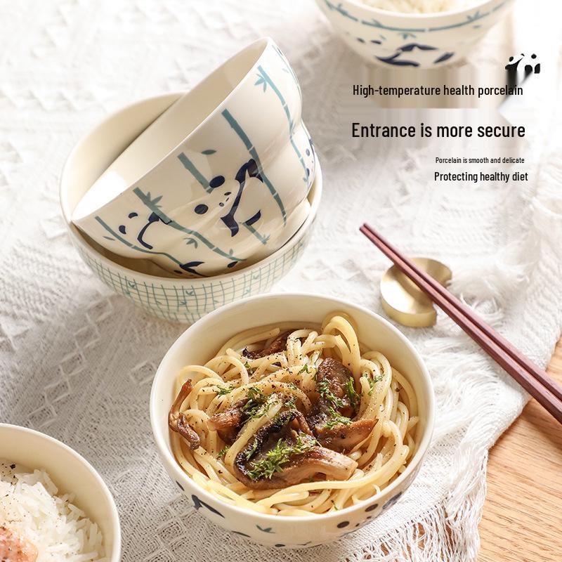 Panda Ceramic Rice Bowl Set 2024 - Japanese High-Foot Bowls with Underglaze Color, Cute Design, Perfect Gift Box