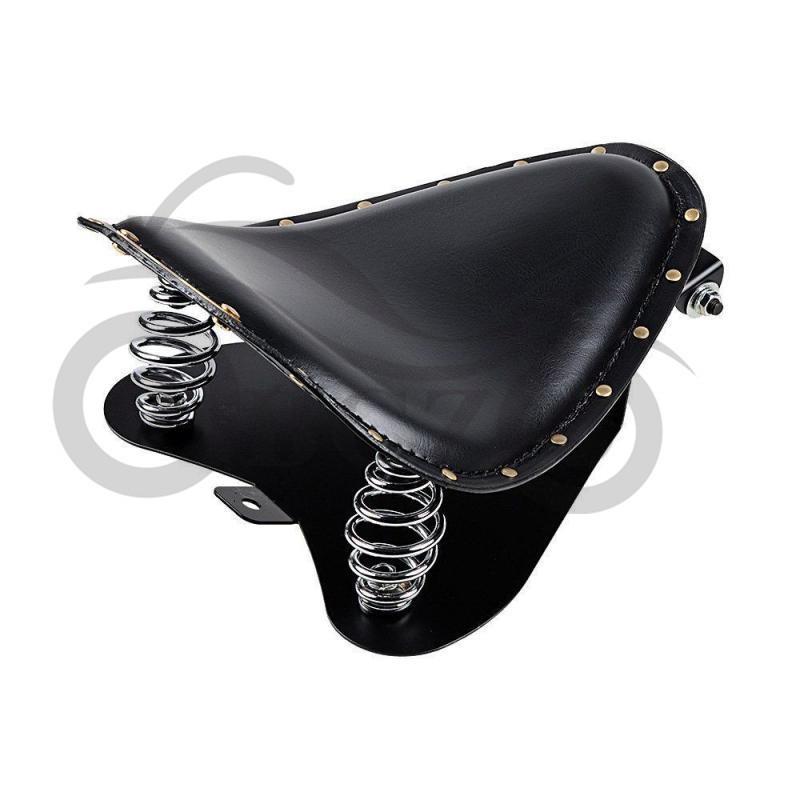 Harley Motorcycle Retro Leather Seat with Copper Rivets & Spring Cushion