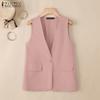 ZANZEA Chaleco de Verano Casual para Mujer con Cuello en V, Color Sólido y Sin Mangas