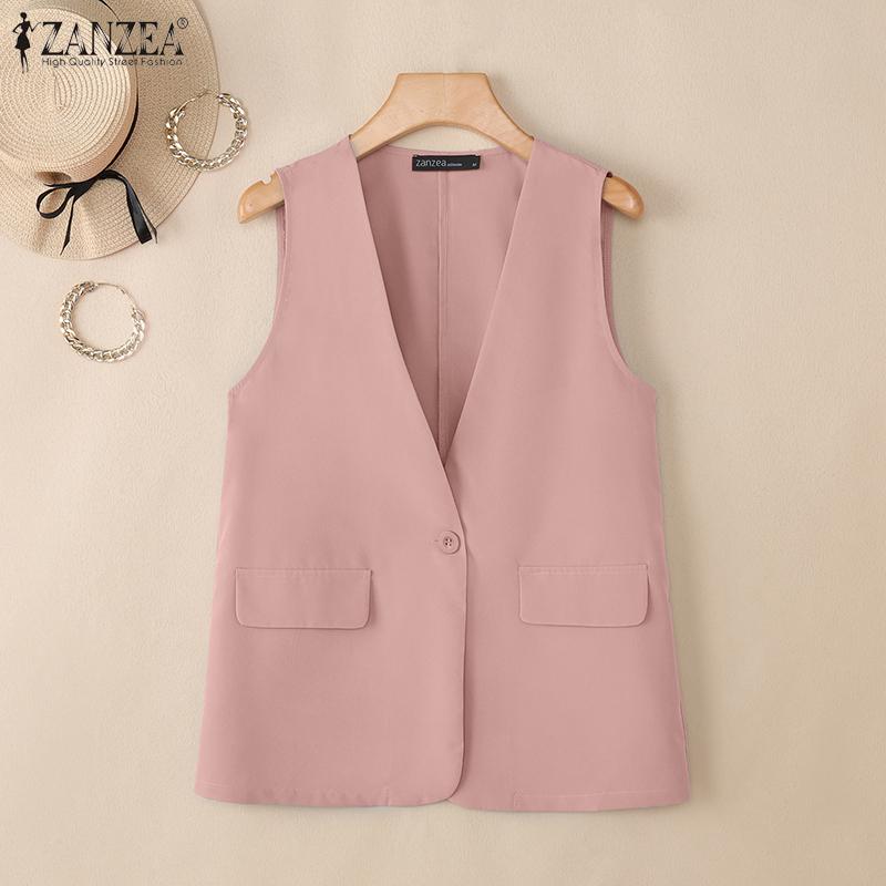 ZANZEA Chaleco de Verano Casual para Mujer con Cuello en V, Color Sólido y Sin Mangas