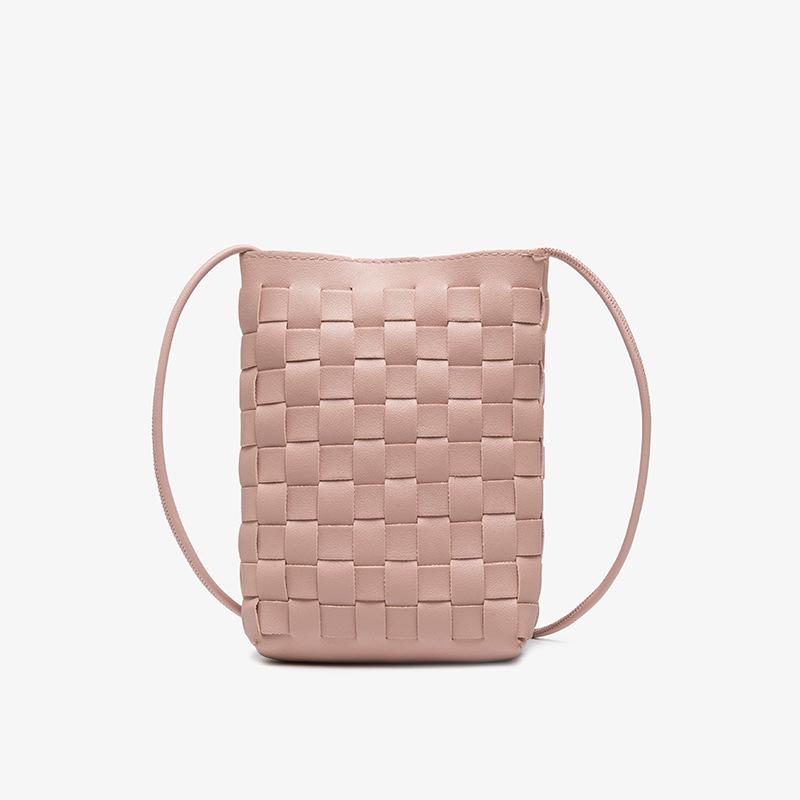 Korean Style 2023 Textured Woven Women's PU Shoulder Bucket Bag