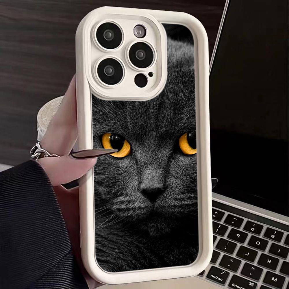 LZ3 Black Cat Green Eyes Silicone Phone Case for iPhone 11 13 14 15 16 Pro Max 7 8 16 Plus 12 mini XS Max XR Shockproof Back Cover