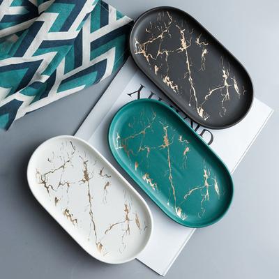 Jewelry Storage Tray Wide Application Decorative Ceramics Good Marble Style Vanity Organizer for Household