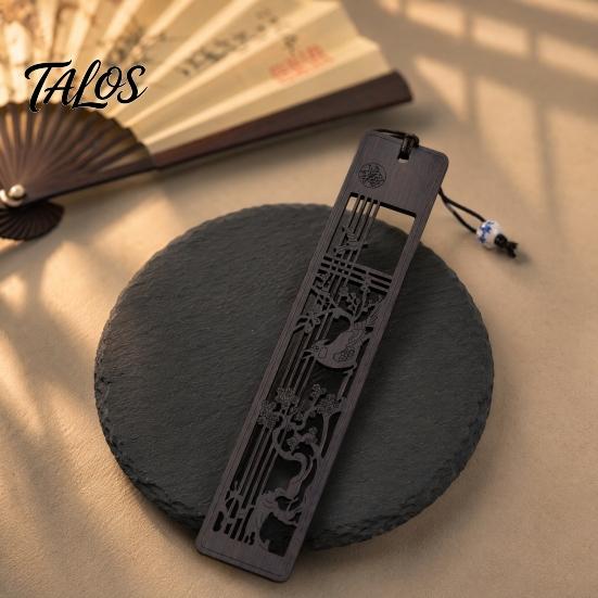 Talos Wooden Hollow Carved Bookmark, Plum Orchid Bamboo Chrysanthemum Classical Page Marker for Business Gift, Elegant Book Accessory
