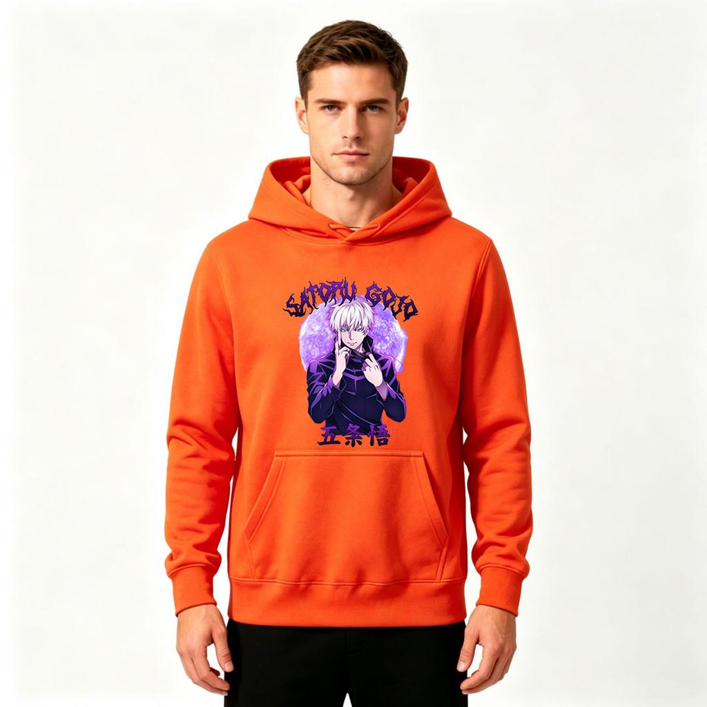 Men Anime Satoru Gojo Print Pullover Hoodie Casual Long Sleeve Sweatshirt for Daily Wear