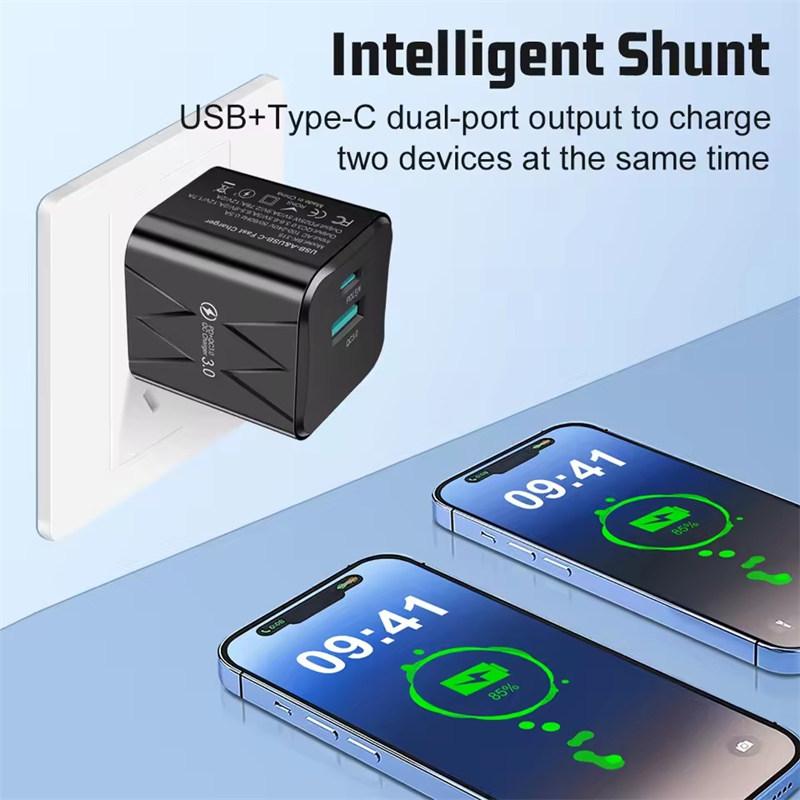 PD 25W USB C Fast Charger for iPhone 15 Pro Max Xiaomi 14 Oneplus EU US Mini 2 Ports Travel Plug Phone Fast Charging Adapter