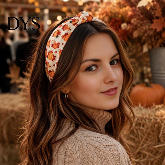 Decorative Headband for Holiday Parties Fall Knotted Women, Pumpkin Maple Leaf Headband, Stable Non Slip Hair Accessory Wide Brim Thanksgiving Autumn