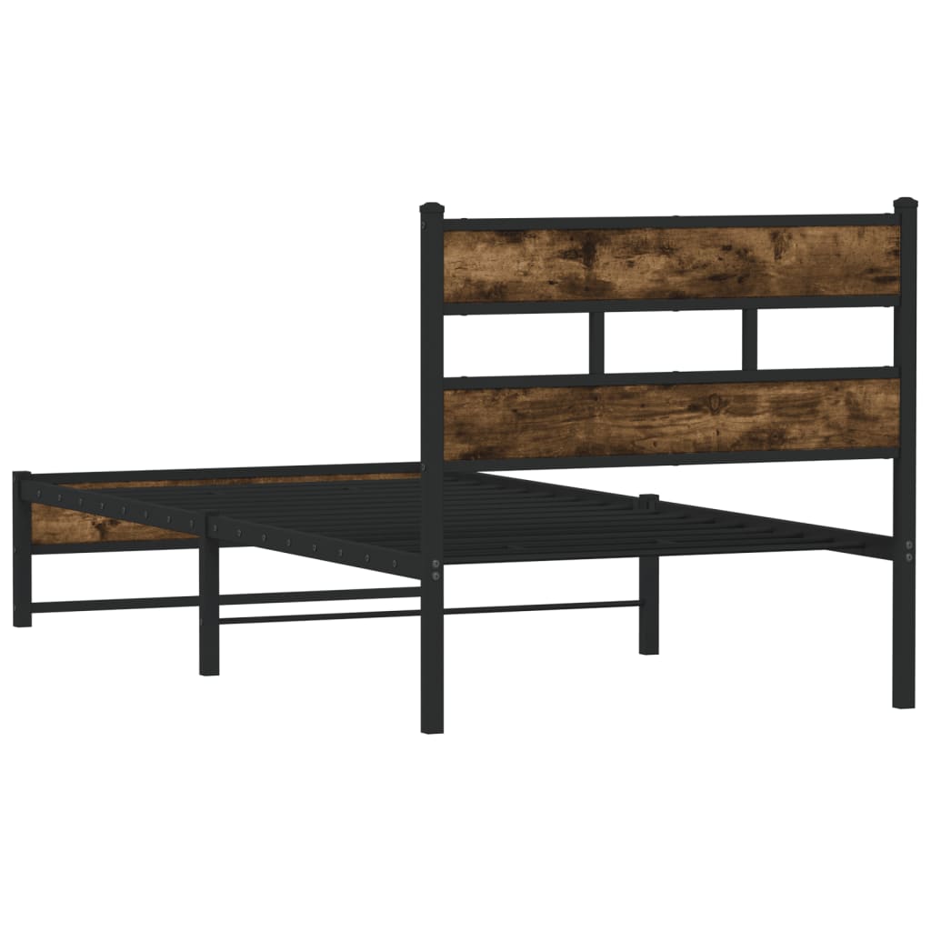 Metal Bed Frame without Mattress Smoked Oak Finish 80x200 cm