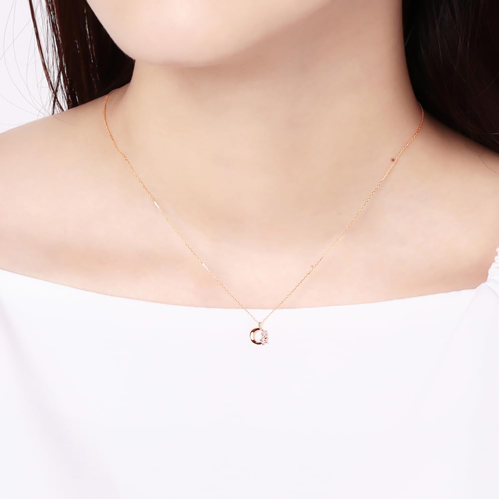 Estelle Official Women's Necklace, 10K Pink Gold with Diamonds and Moon Motif, 0442-0063-0020-0000