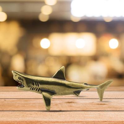 Brass Shark Sculpture Copper Sea Animal Figurine Handcraft Presents Home Decoration Miniature for