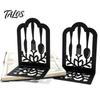 Wear Resistant Bookends 1 Pair Kitchen Metal Decorative Bookend for Shelves, Heavy Duty Non-Skid Book Dining Room Holder Stand, Black Support Stopper