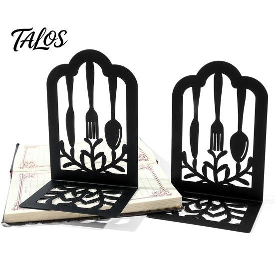 Wear Resistant Bookends 1 Pair Kitchen Metal Decorative Bookend for Shelves, Heavy Duty Non-Skid Book Dining Room Holder Stand, Black Support Stopper