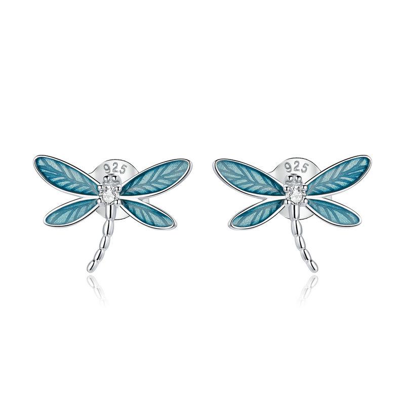 WOSTU 100% 925 Sterling Silver Animals Sea Bee Flamingo Unicorn Opal Stud Earrings For Women Wedding Fashion Anniversary Jewelry
