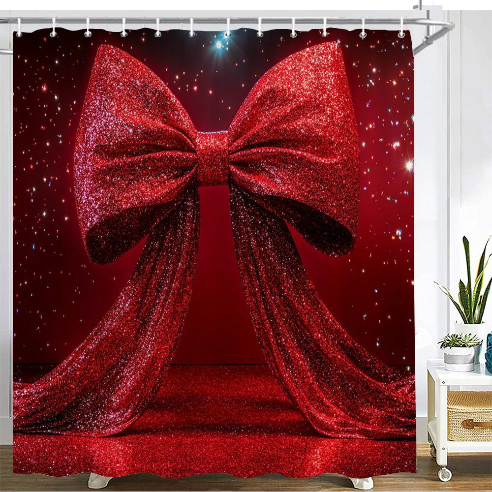 Shiny Romantic Pink Imitation Bowknot Shower Curtain Bath Curtain Printing Bathroom Curtains For Home Decoration Curtain