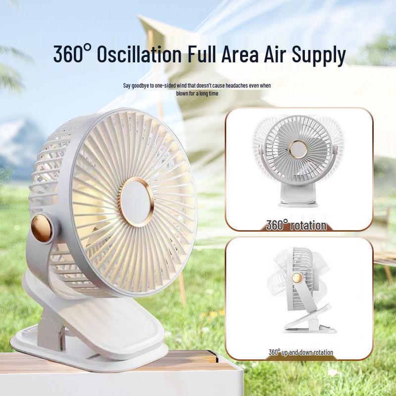 Ultra-Quiet Rechargeable Clip-On Fan with LED Night Light for Dorms and Desks