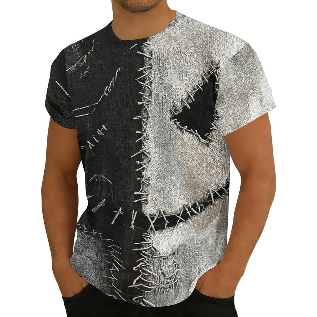 Men's Printed Short Sleeve T-Shirt Lightweight Breathable Round Neck Casual for Halloween