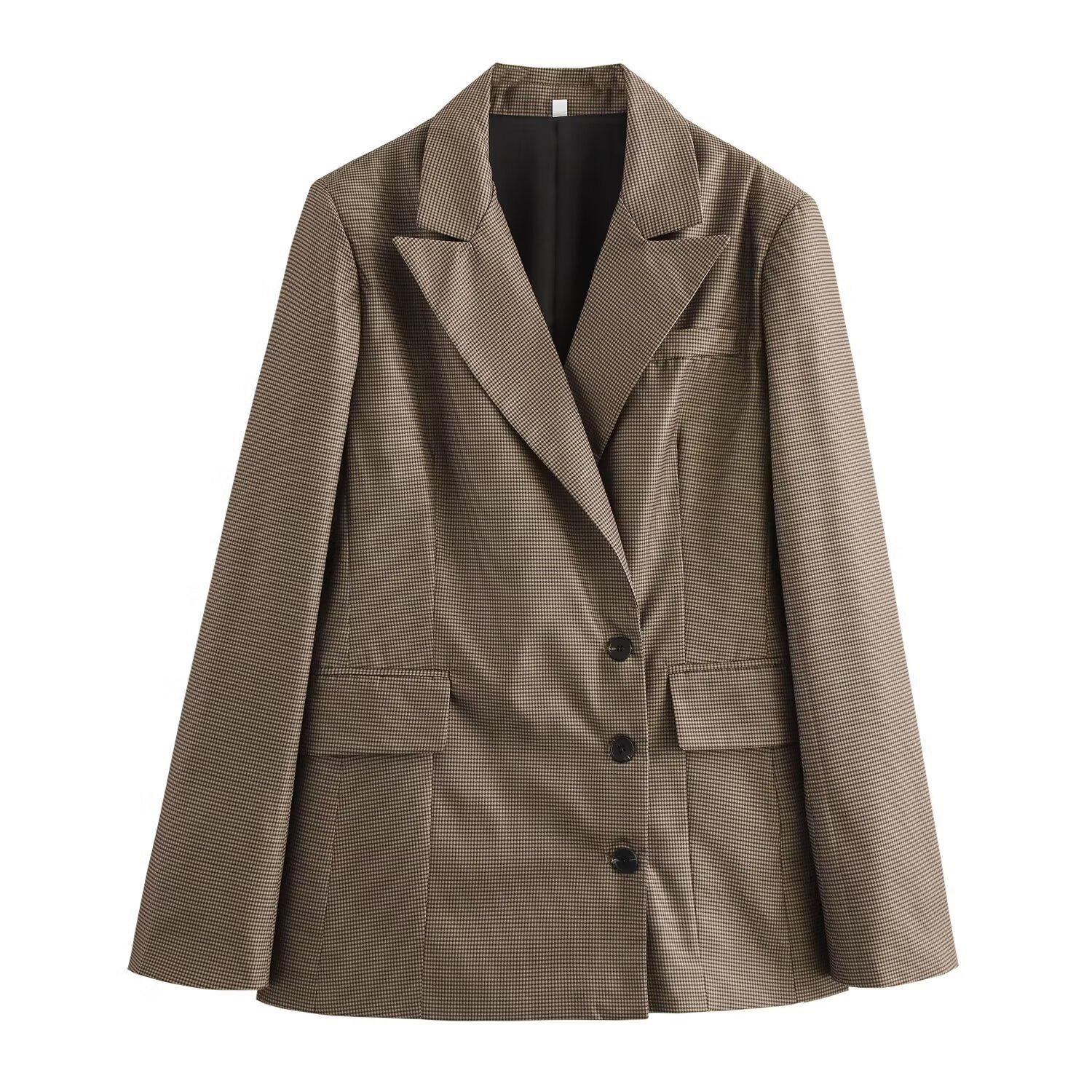 

Women s Autumn & Winter Plaid Double-Breasted V-Neck Suit Jacket Medium