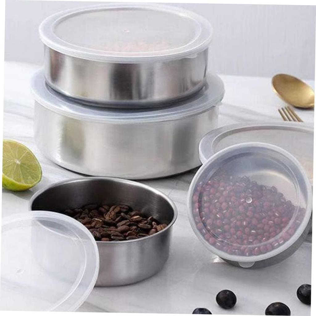 5 Set of Stainless Steel Fresh-Keeping Boxes with Lids, Round Sealed Bowls,Used to hold fruits, vegetables, and snacks kitchen accessories