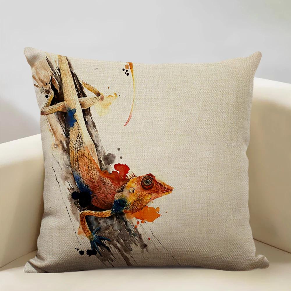 Watercolor Animal Horse Chicken Lizard Cow Antelope Decorative Pillow Case 45x45cm Cushion Cover for Sofa Home Decor