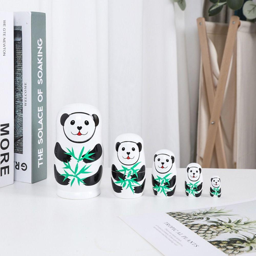 Wood Girls Russian Doll 5Pcs/Set Puppy Nesting Dolls Handicrafts Wooden Stacking Dolls Xmas