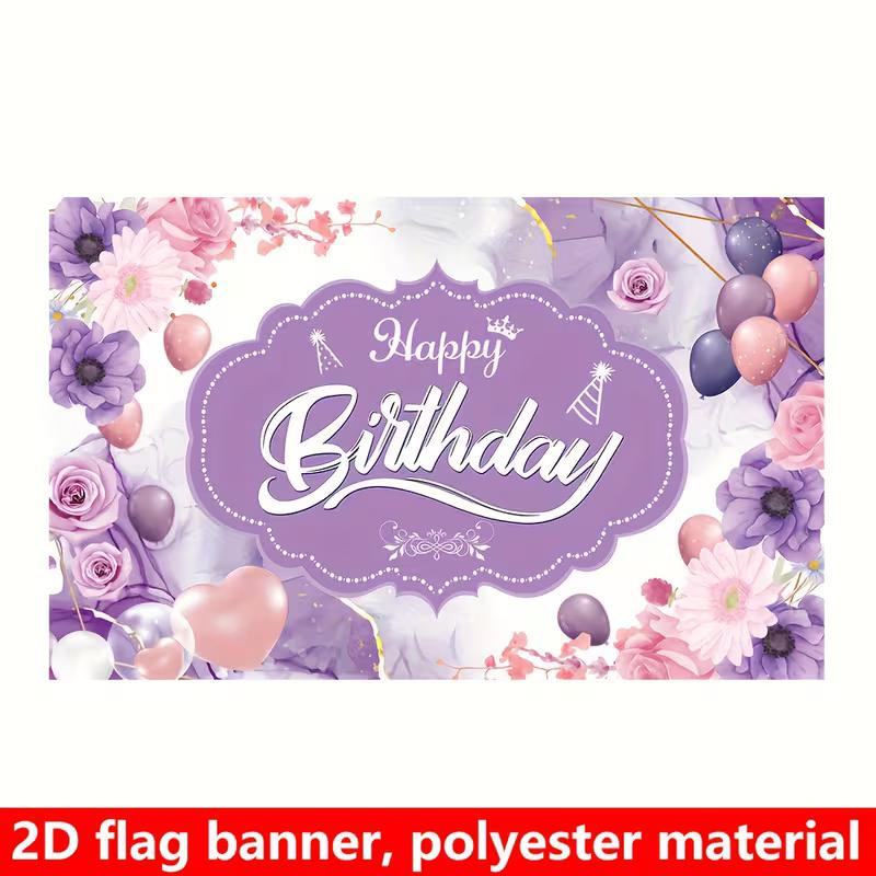 2D Lavendel Blumiges Geburtstagsbanner, Lila Marmor Hintergrund, Polyester Party Hintergrundtuch