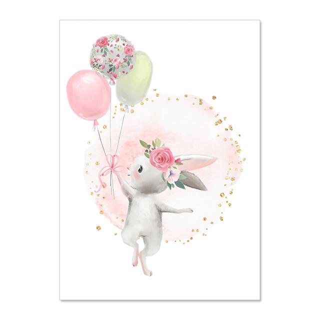 Cartoon Animal Bunny Girl Room Pink Wall Art Canvas Painting Nursery Posters And Prints Wall Pictures Baby Kids Room Décor No Frame