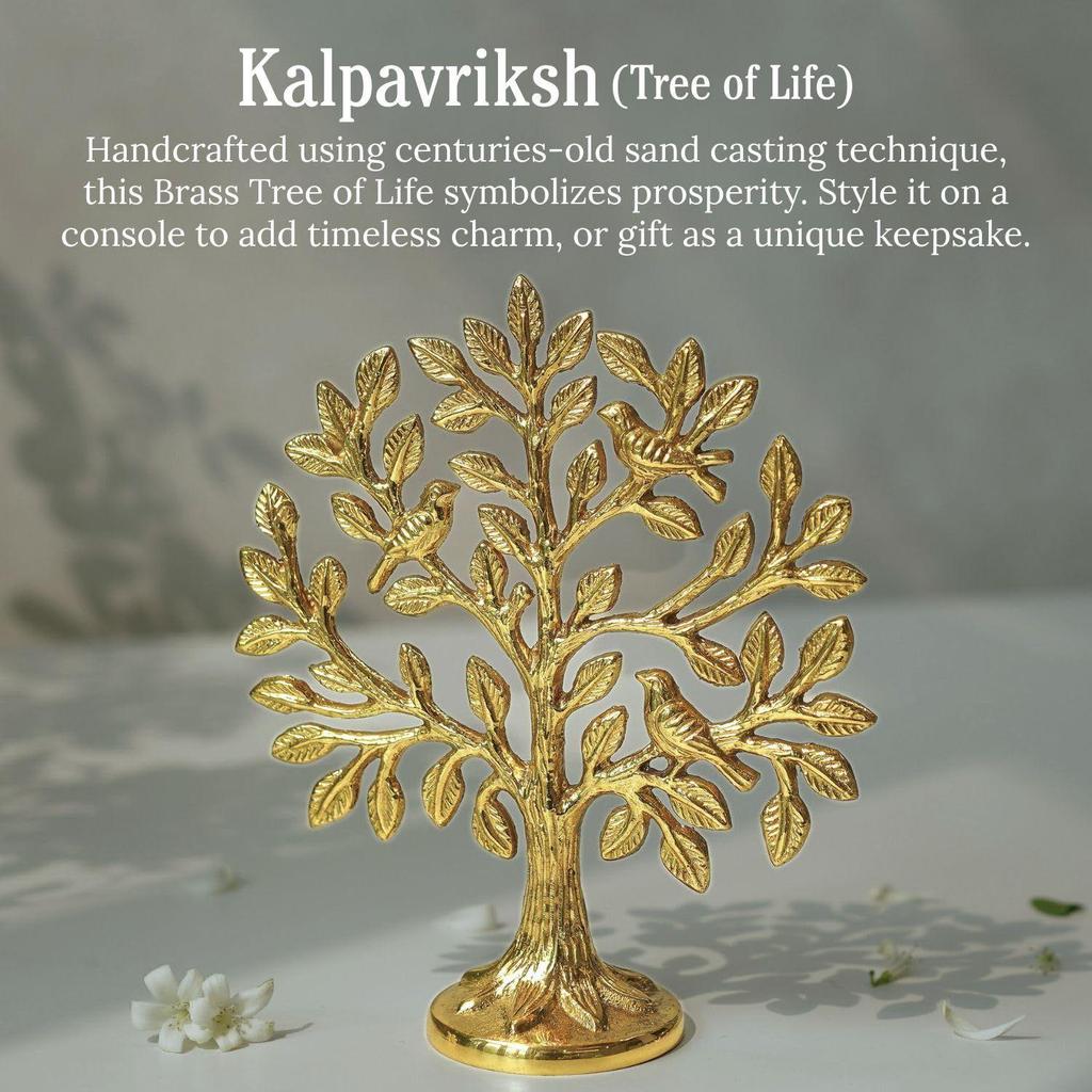 Pure Brass Kalpvriksh Tree with Birds | Good Luck Gift 5.9 Inch