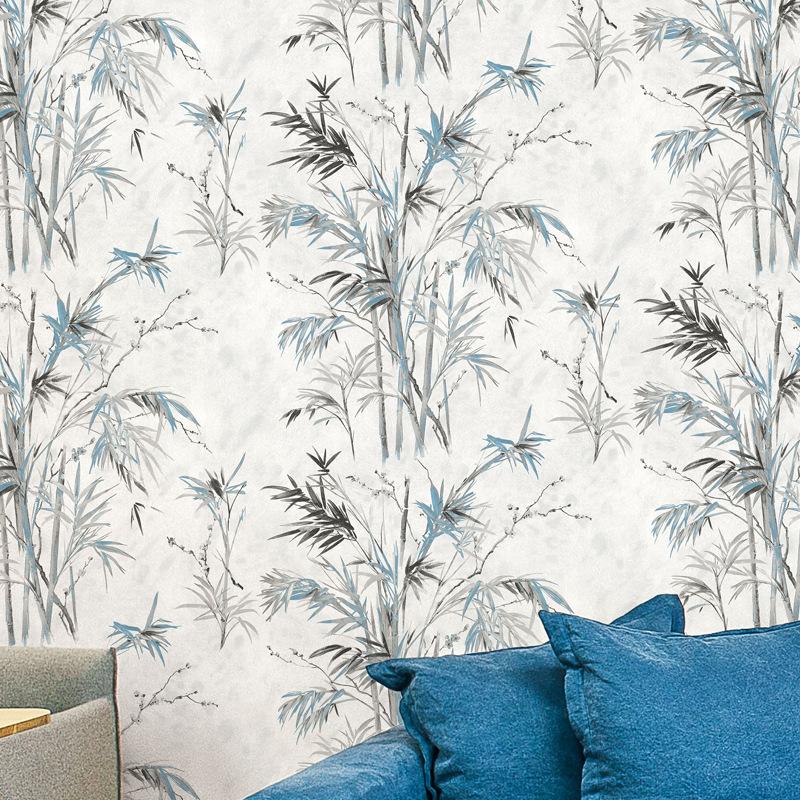 Chinese Style Bamboo Wallpaper Living Room Tv Hotel Wallcovering Pvc Leaves Wallpaper for Study Tea House