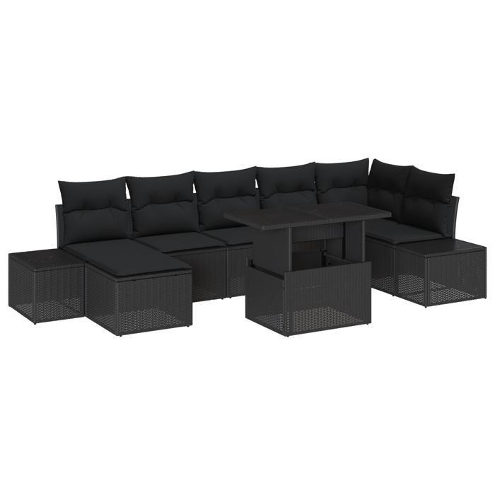 VidaXL Ensemble de Canapé de Jardin 8 Pièces avec Coussins Noirs en Poly Rotin 3349229