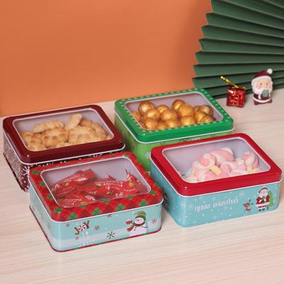Weihnachts-Blechdose mit transparentem Fenster, Kekse, Süßigkeiten, Weißblech, Schokolade, Aufbewahrungsbox mit exquisitem Deckel, Weihnachtsgeschenk-Verpackungsbox
