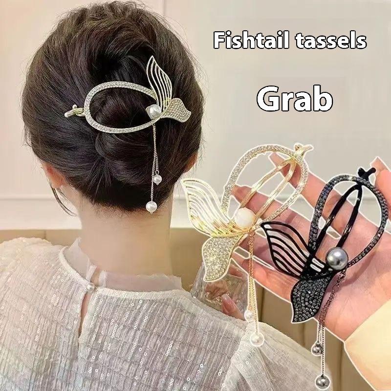 Large Fish Tail Tassel Twist Clip Horizontal Hairpin One-word Clip Fixer Back Of Head Hair Styling Tool