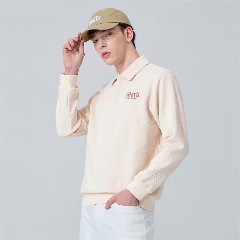 Mark Fairwhale Men's Textured Jacquard Polo Collar Sweatshirt