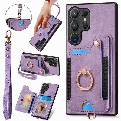 Etui na telefon z paskiem na nadgarstek dla Samsunga Galaxy S24 S23 FE S25 S22 Ultra Plus A16 A06 A36 A56 A55 Etui z pierścieniem, portfelem i przegródką na karty