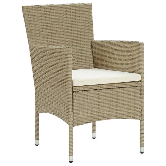 Garden Dining Chair - vidaXL - 2 Pcs - Beige Woven Resin - Off-White Cushion - Sturdy Steel