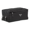 Prada Silver Logo Saffiano Leather Toilet Bag Clutch Unisex Couple Style Black