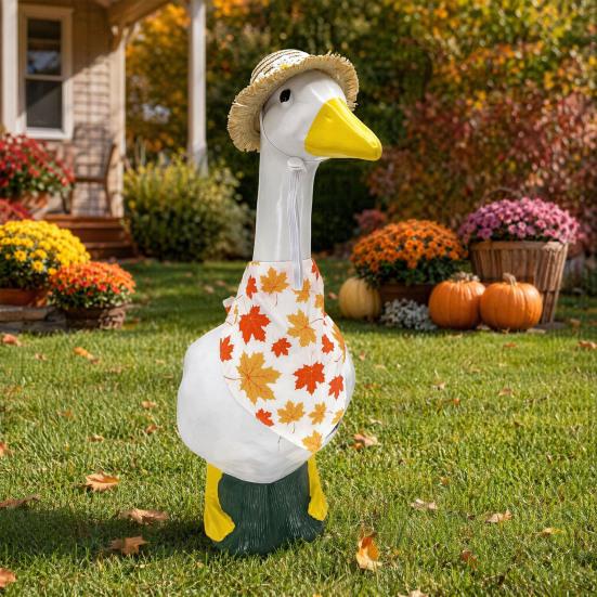 huaqianguhh 1 Set Autumn Porch Goose Outfit, Straw Hat And Maple Leaf Scarf, Fall Season Costume for 23 Inch Statue Outdoor Yard Lawn Garden Decor