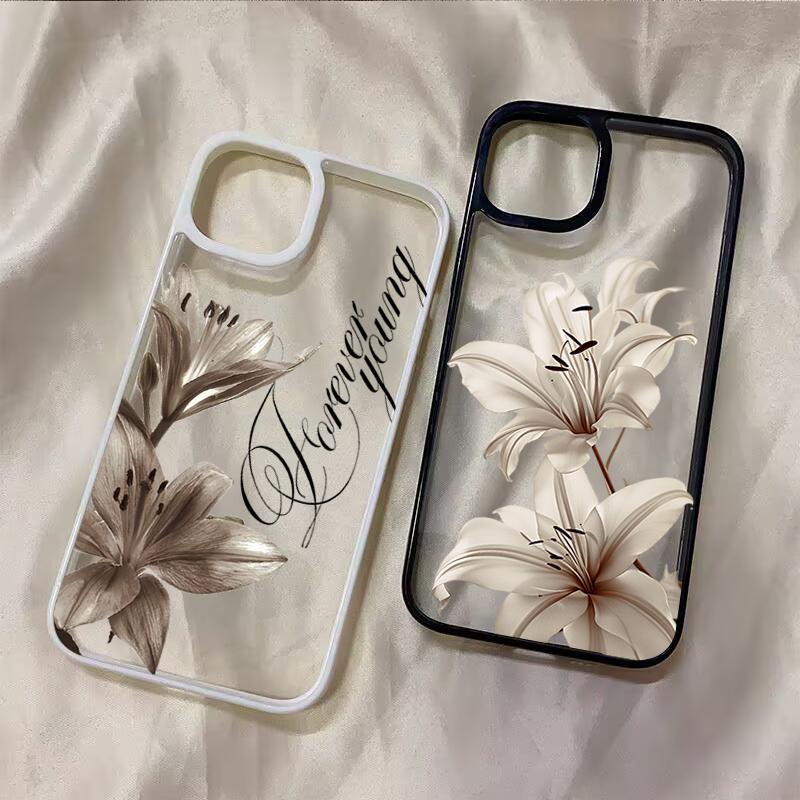 Transparent Shockproof Phone Case For  Xiaomi Poco X6 Pro X7 X5 pro M6 Pro 4G Elegant Vintage Lily Floral Protective Back Cover