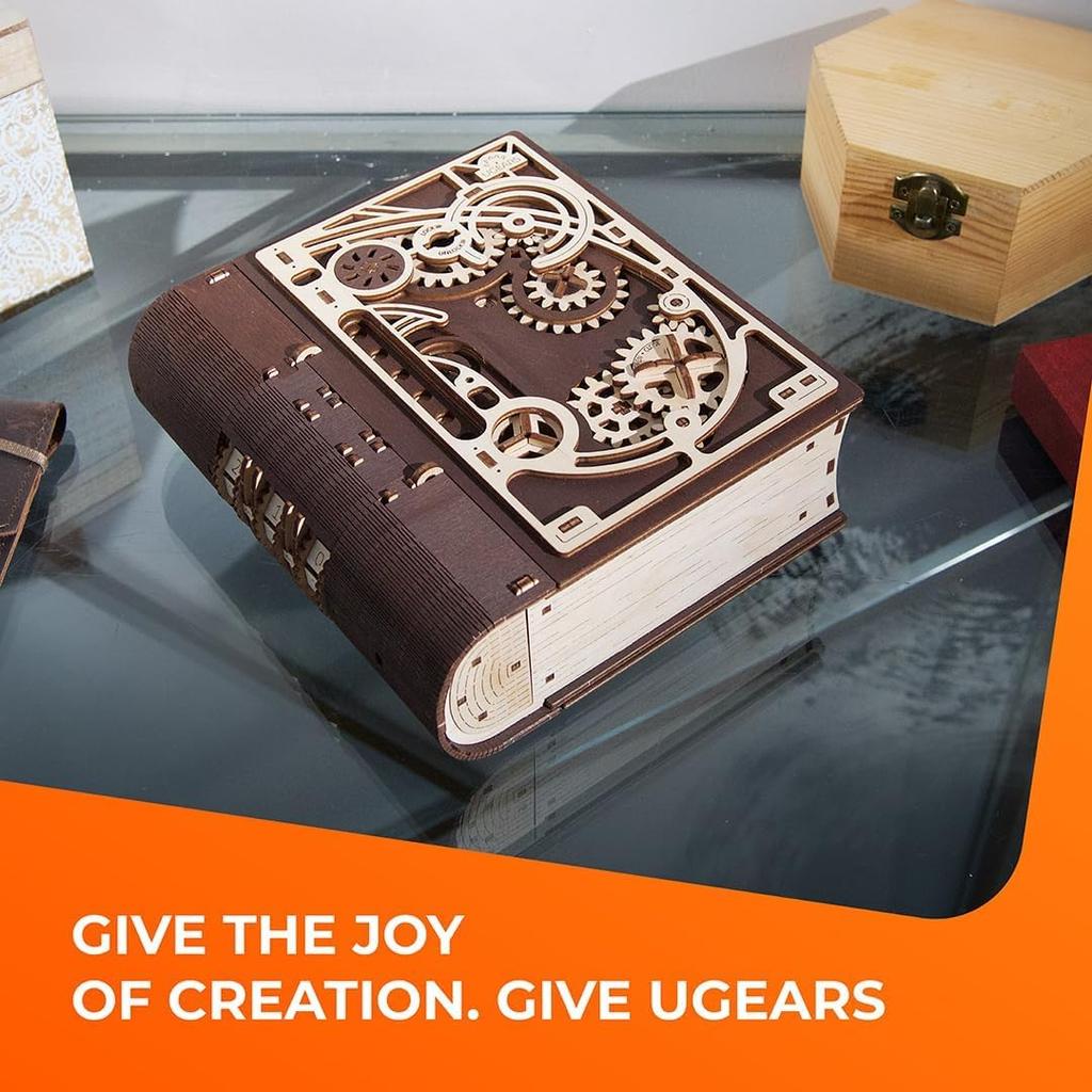 Ugears Księga Sekretów Puzzle z Zamkiem Szyfrowym Drewniane Puzzle Model Rzemieślniczy Nie Wymaga Kleju ani Narzędzi