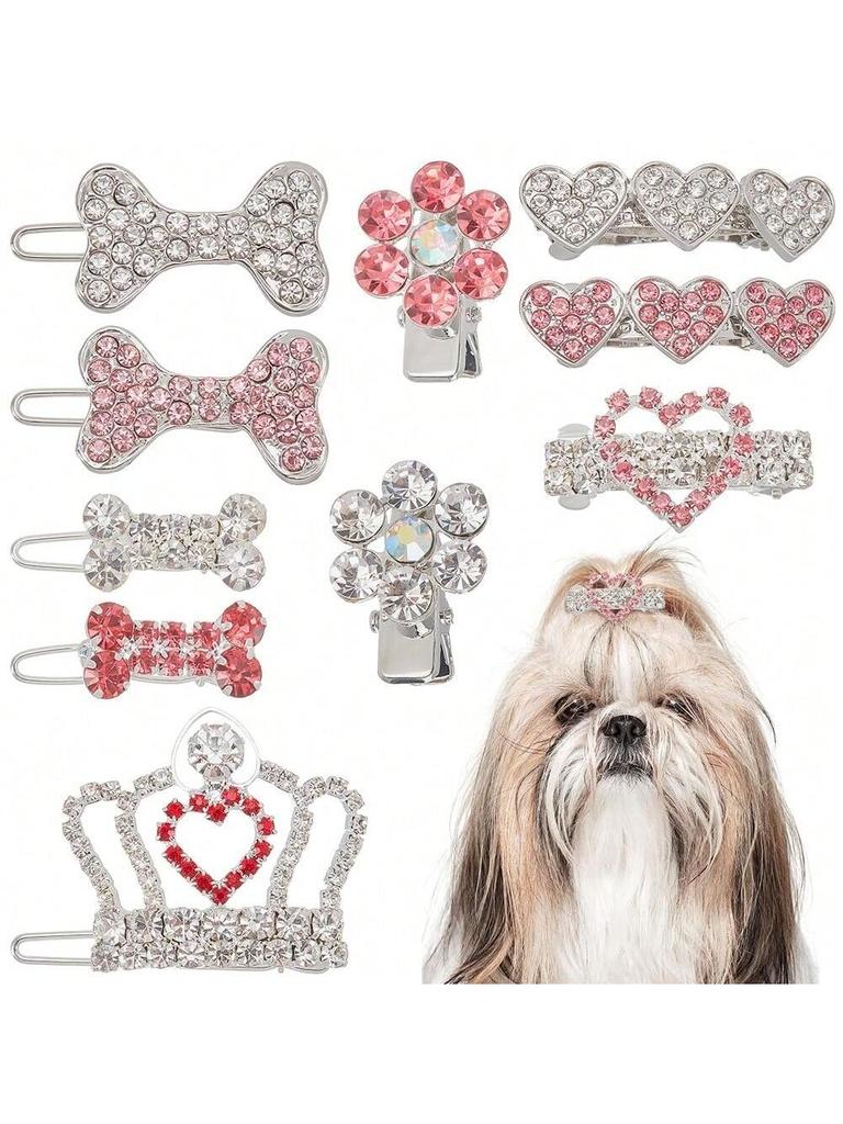 Pet Cat Dog Hair Clip Bone Mini Hair Barrettes Crown Heart Plum Blossom Party Holiday Decoration Pet Dog Cat Hair Clips Headwear