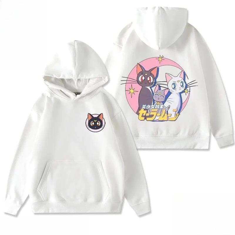 Pulover cu glugă larg pentru bărbați și femei, cu imprimeu model desen animat pisici drăguțe Luna Art Artemis, modă trendy Sailor Moon