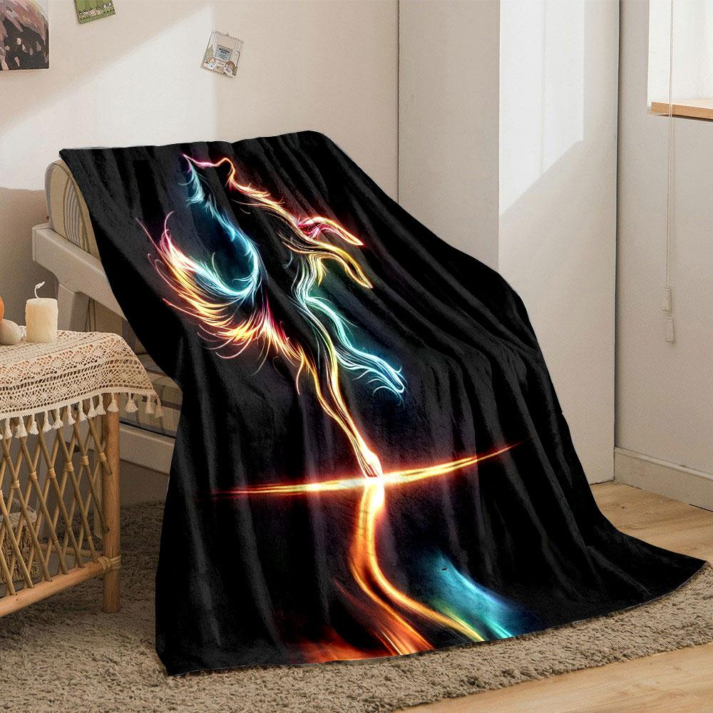 Neon Wolf Silhouette print blanket soft and cozy perfect for the living room bed sofa or a nap,gift