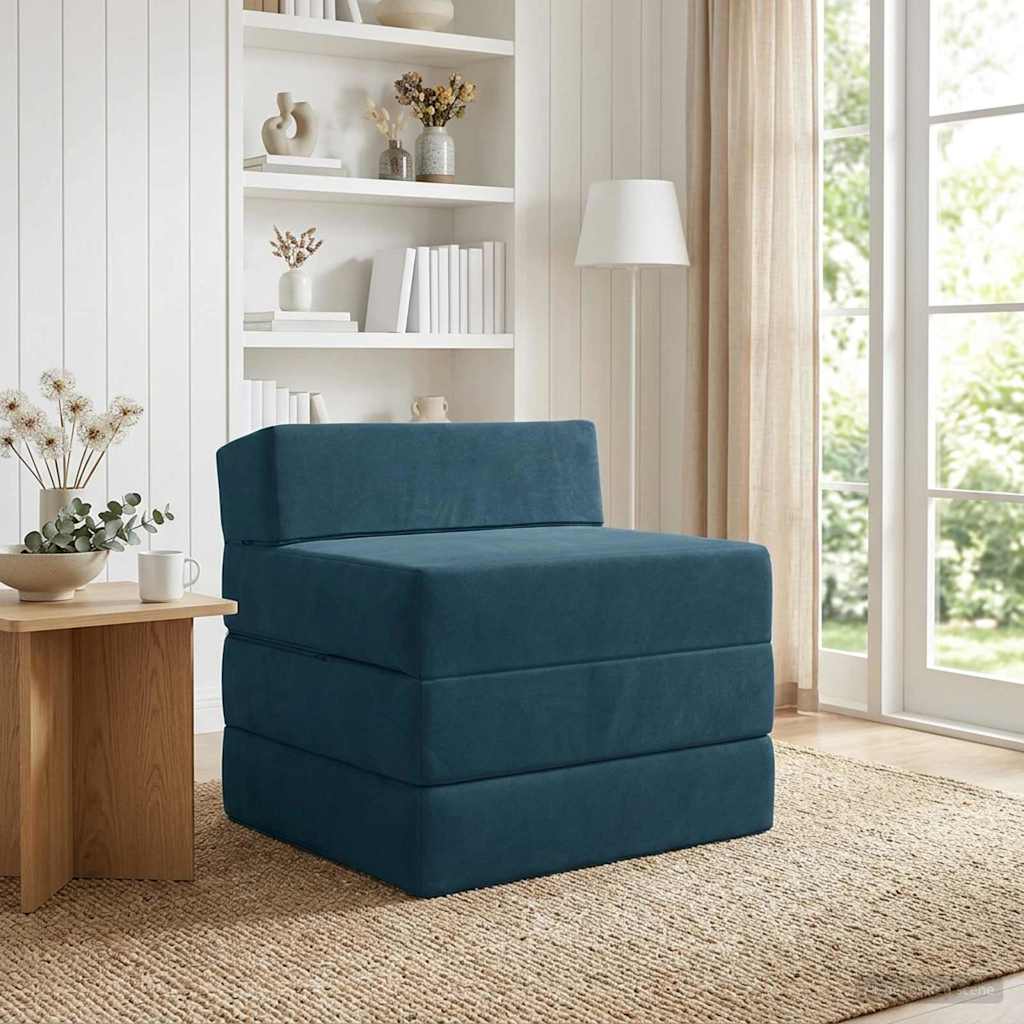 Folding Sofa Bed Blue 200 x 70 x 15 cm Velvet