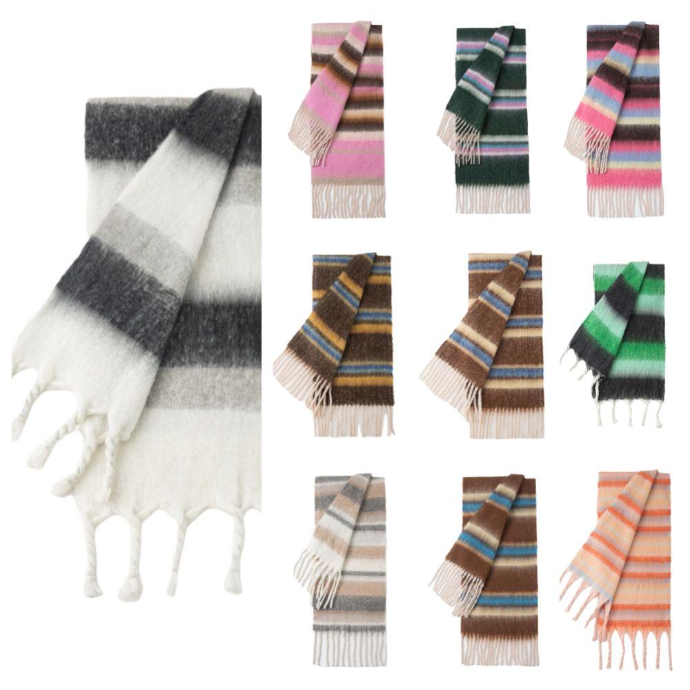 Mohair Winter Cashmere Scarves Plush Long Shawl Classic Stripe Wool Scarf Autumn Winter