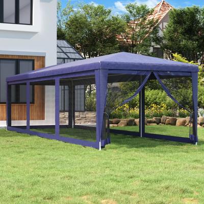 Vidaxl Party Tent With 8 Mesh Walls, Blue, 3X9 M, HDPE