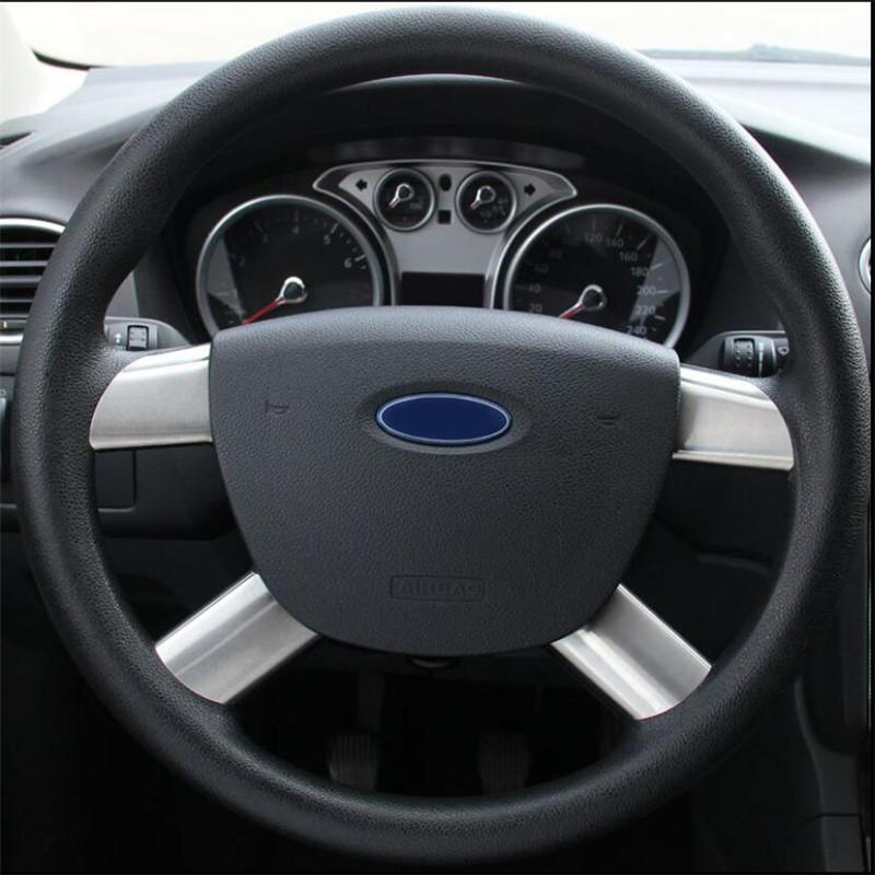 4pcs Steering Wheel Decoration Cover Trim Car Stickers For Ford Focus 2 MK2 2005-2011/KUGA 08-12/ C-MAX 2007-10 Auto Accessories