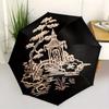 Folding umbrella Elegant pagoda and bridge design in serene nature scene Creative portable folding umbrella, suitable holiday