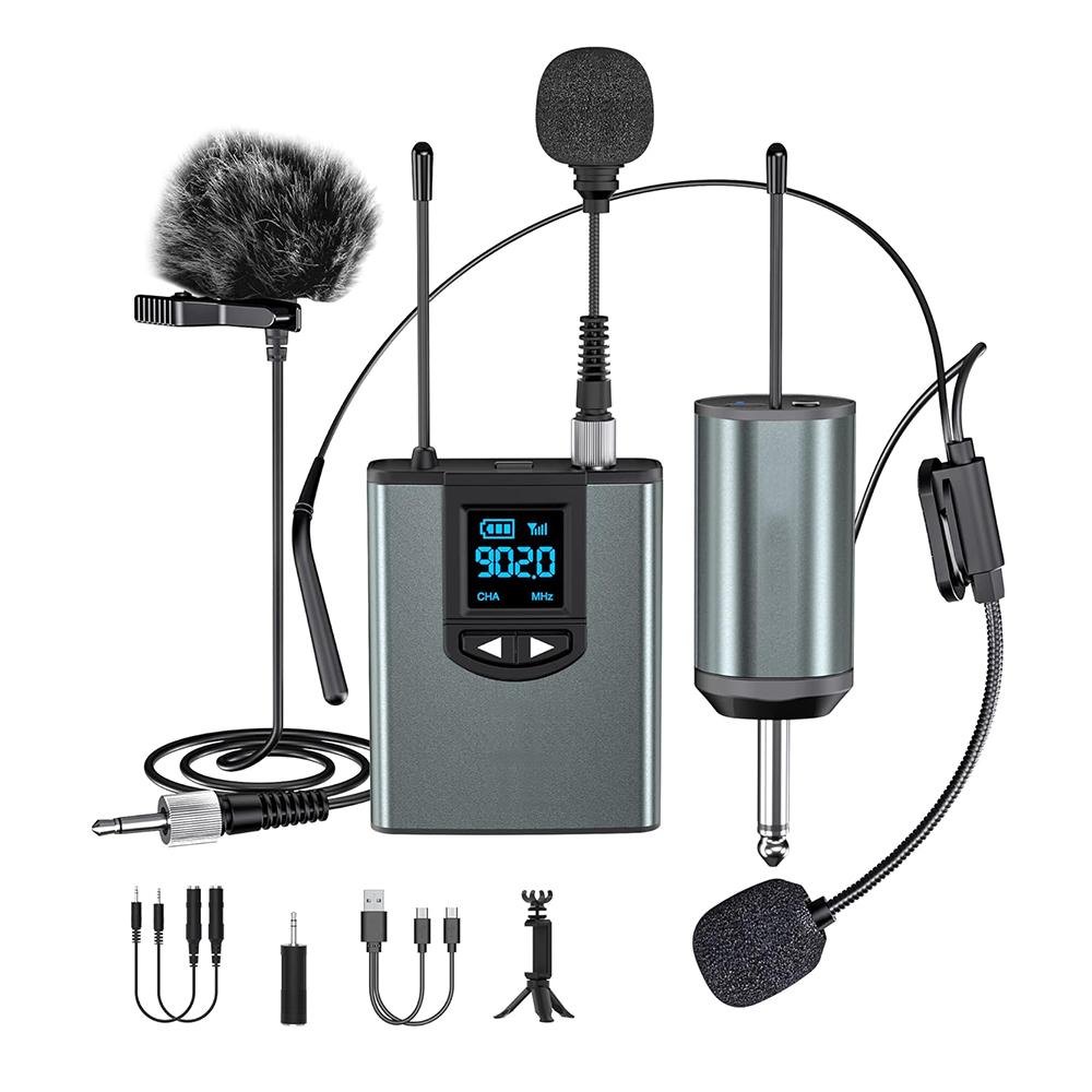 Rechargeable Wireless Microphone System PA Speaker Recording Microphone Headset/Stand/Lavalier Mic Bodypack Transmitter Receiver