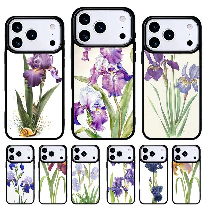 Blue Iris Flower Phone Case for iPhone 17 16 15 14 13 Pro Max Back Cover for 12 11 Pro Coque