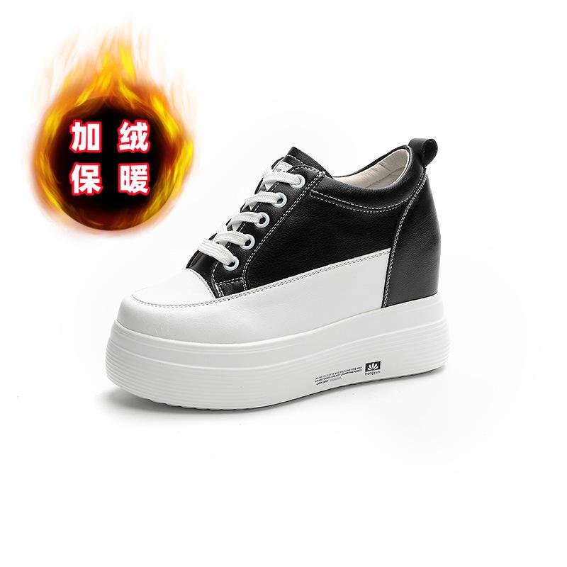 Small size casual women's shoes 10CM height increase small white shoes 2025 autumn muffin thick-soled leather single shoes small board shoes
