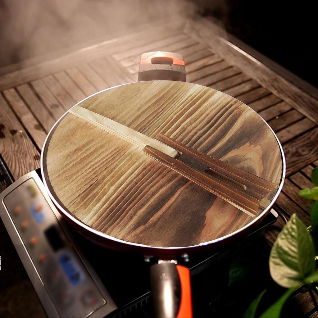 Wooden Wok Lid Pan Cookware Universal Anti Scalding Household Pot Cover for Picnic